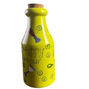 Happy Hour Ceramic Bank Bottle With Cork For Decorative Use Only Pre-owned